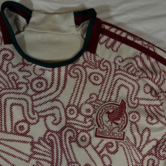Mexico Soccer Team 2XL Jersey Beige & Red Aztec Pattern Short Sleeve - Picture 4 of 5